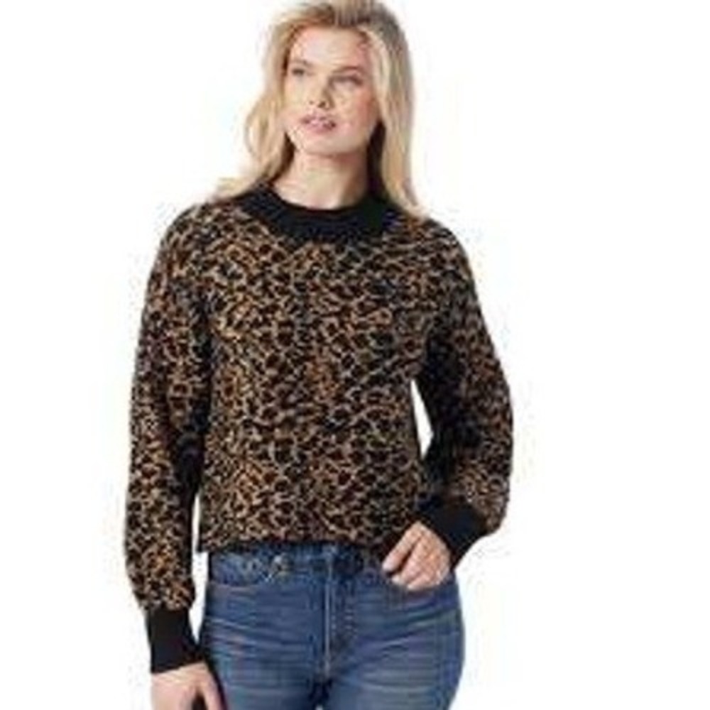 Jessica Simpson Portia Leopard Print Sweater Honey Gold Combo Small